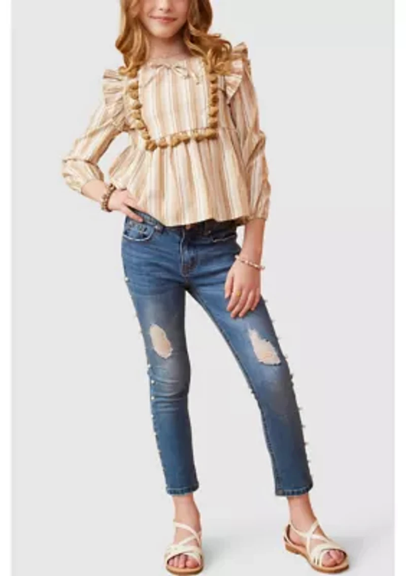 Girls 7-16 Long Sleeve Striped Top