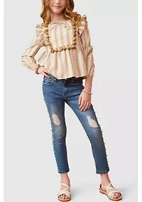 Girls 7-16 Long Sleeve Striped Top