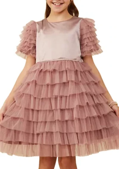 Girls 7-16 Lustrous Tulle Tiered Dress