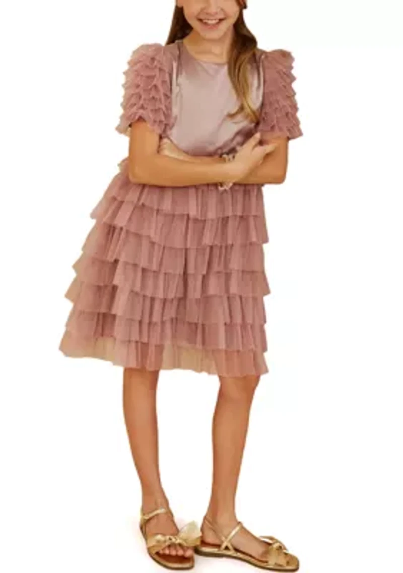 Girls 7-16 Lustrous Tulle Tiered Dress