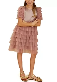 Girls 7-16 Lustrous Tulle Tiered Dress
