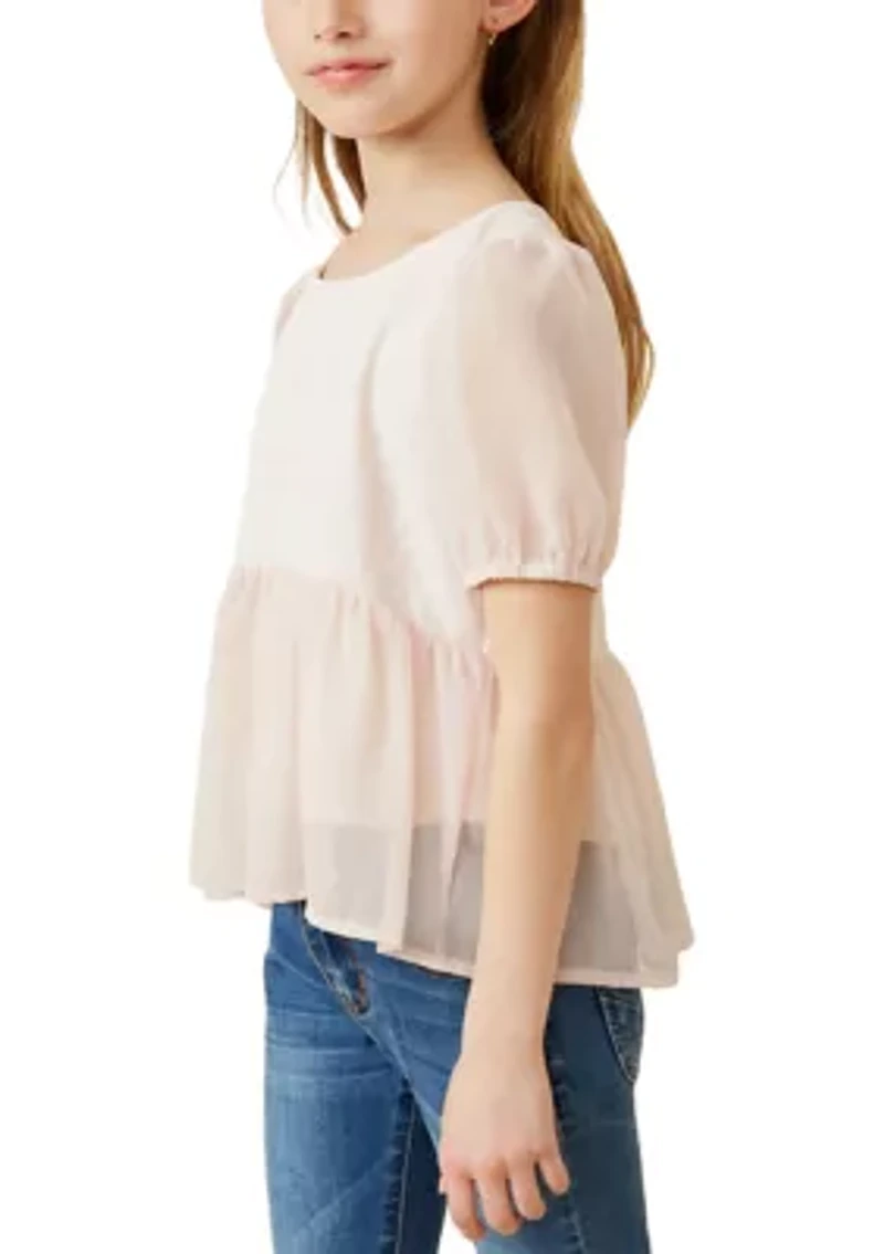 Girls 7-16 Floral Contrast Panel Top