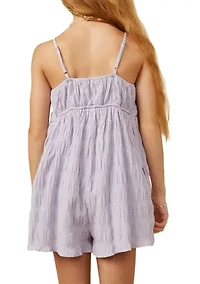 Girls 7-16 Textured Bow Front Tank Romper