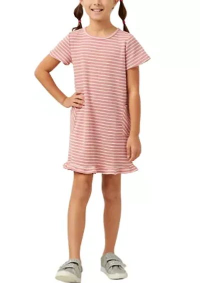 Girls 7-16 Waffle Knit Stripe Dress with Ruffle Hem