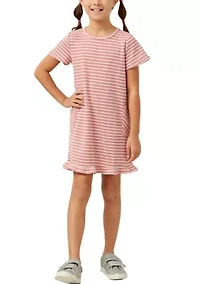 Girls 7-16 Waffle Knit Stripe Dress with Ruffle Hem