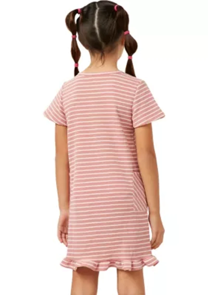 Girls 7-16 Waffle Knit Stripe Dress with Ruffle Hem