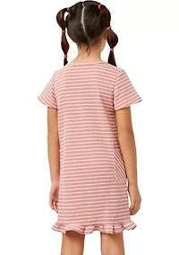 Girls 7-16 Waffle Knit Stripe Dress with Ruffle Hem