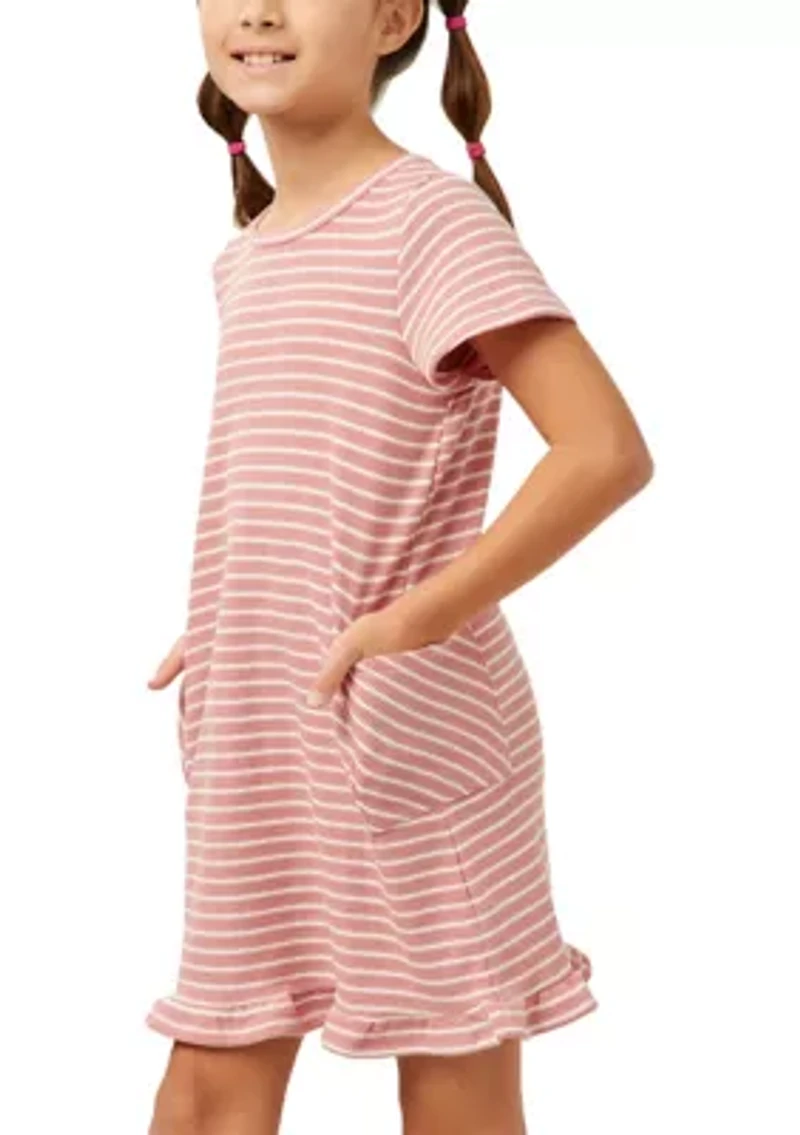Girls 7-16 Waffle Knit Stripe Dress with Ruffle Hem