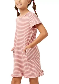 Girls 7-16 Waffle Knit Stripe Dress with Ruffle Hem