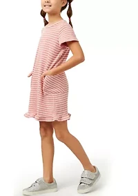 Girls 7-16 Waffle Knit Stripe Dress with Ruffle Hem