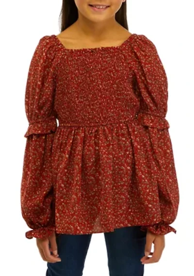 Girls 7-16 Long Sleeve Smocked Top