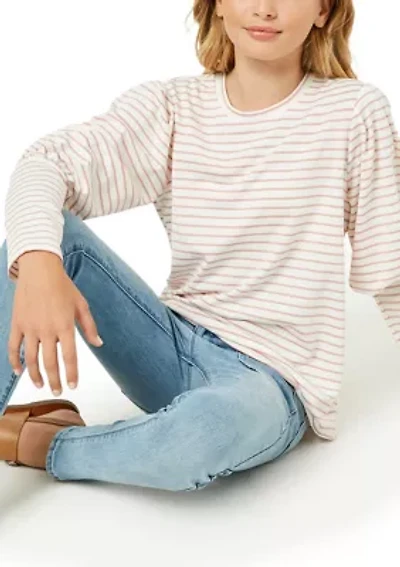 Girls 7-16 Striped Long Sleeve Puff Shoulder T-Shirt