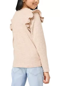 Girls 7-16 Ruffled Long Sleeve Pocket Top