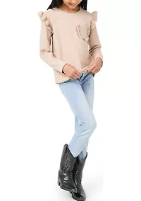 Girls 7-16 Ruffled Long Sleeve Pocket Top