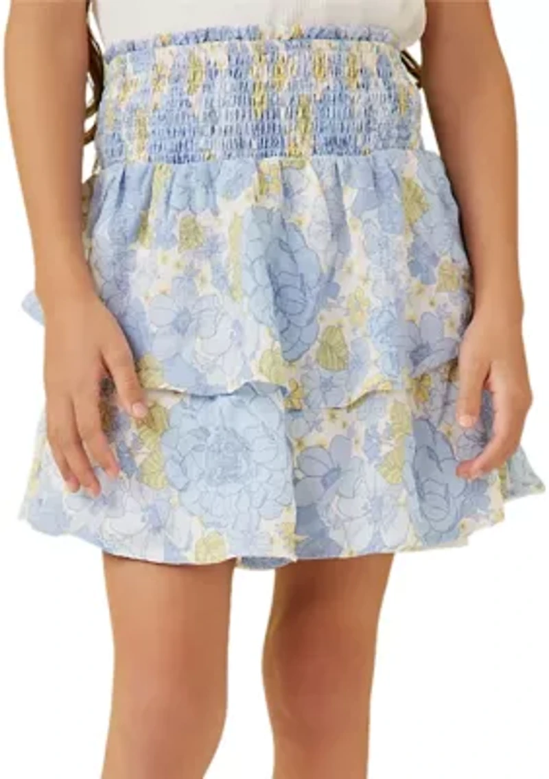 Girls 7-16 Textured Floral Smocked Layered Skirt