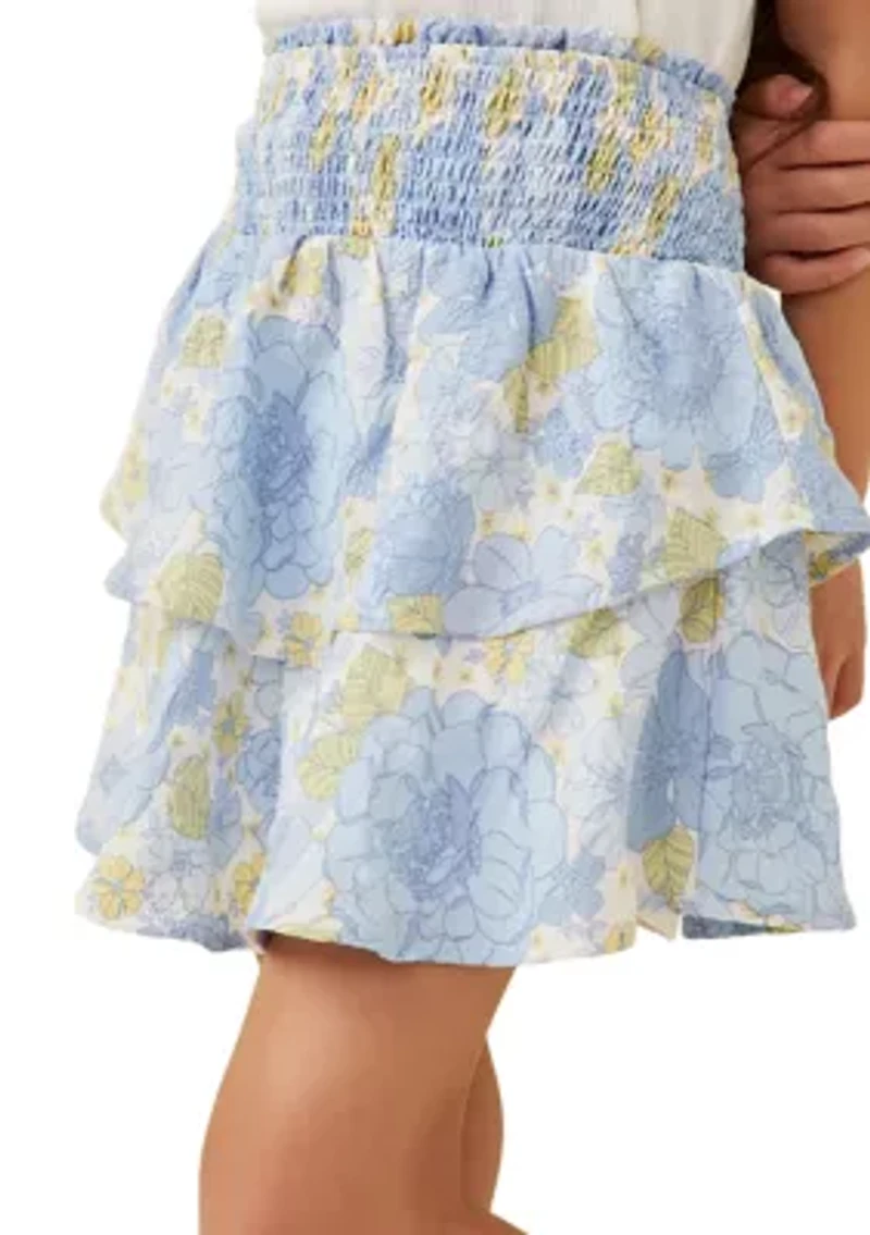 Girls 7-16 Textured Floral Smocked Layered Skirt