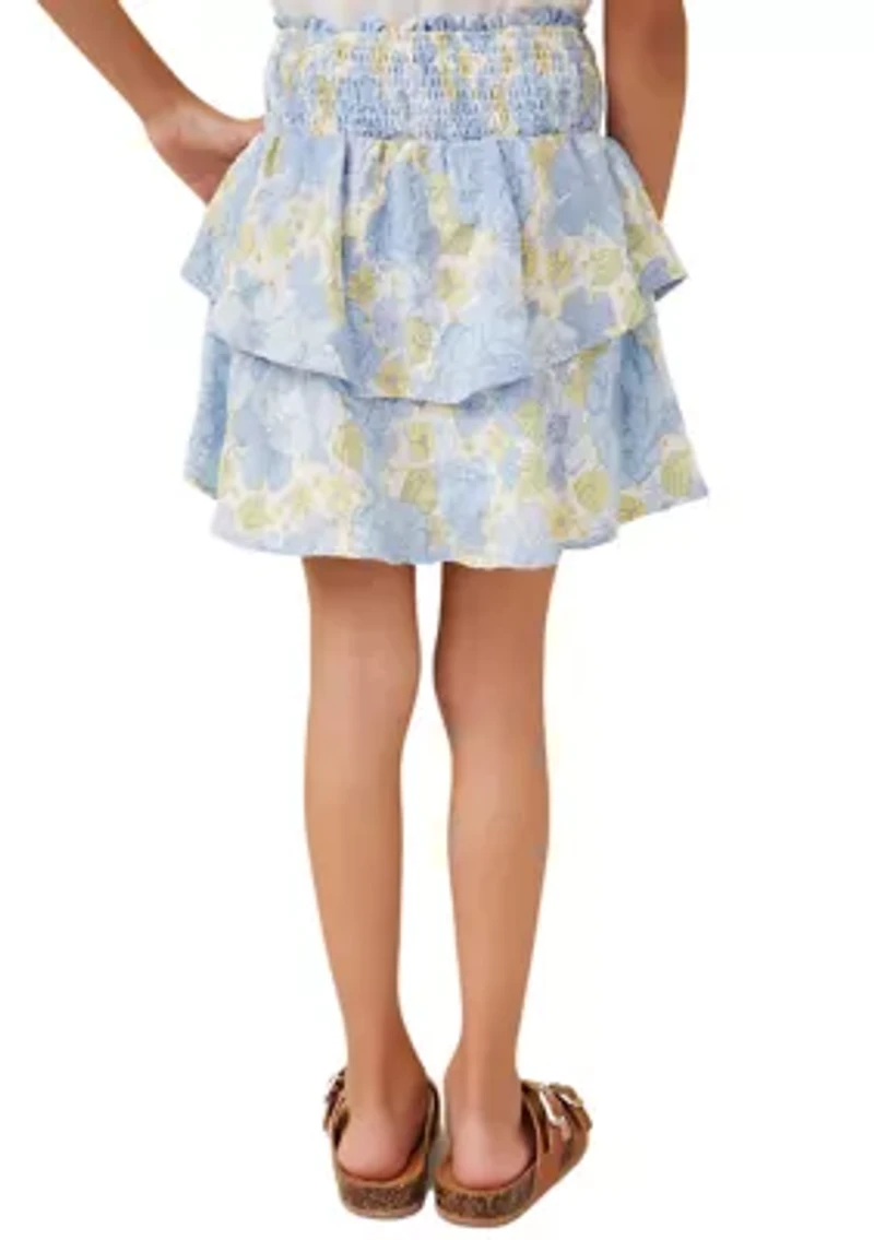Girls 7-16 Textured Floral Smocked Layered Skirt