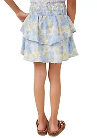 Girls 7-16 Textured Floral Smocked Layered Skirt