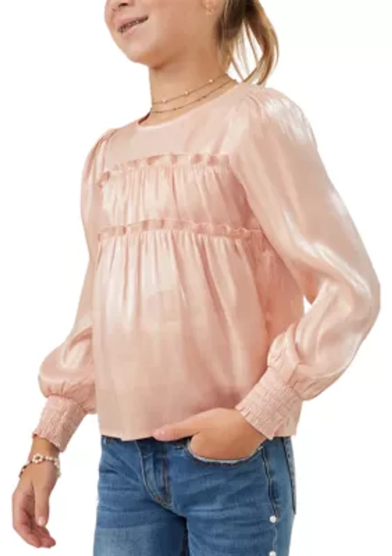 Girls 7-16 Iridescent Ruffled Smocked Cuff Top