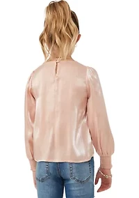 Girls 7-16 Iridescent Ruffled Smocked Cuff Top