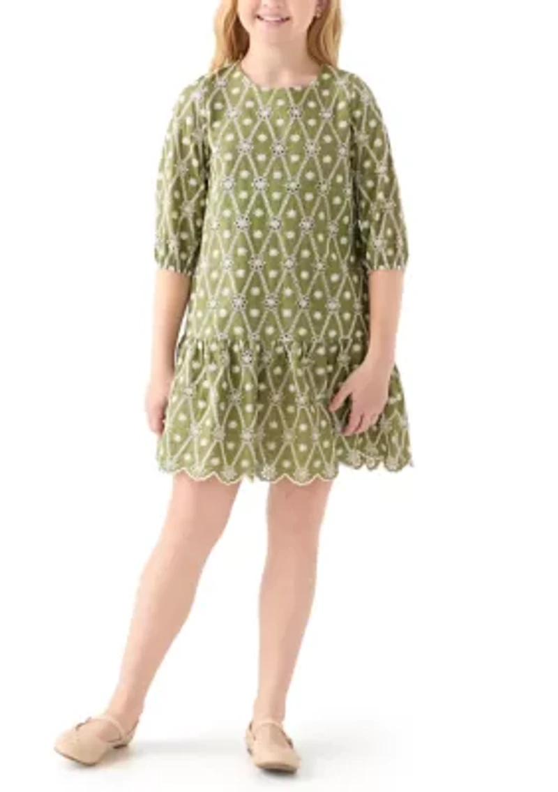 Girls 7-16 Eyelet Crochet Detail Dress