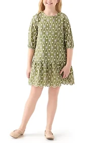 Girls 7-16 Eyelet Crochet Detail Dress