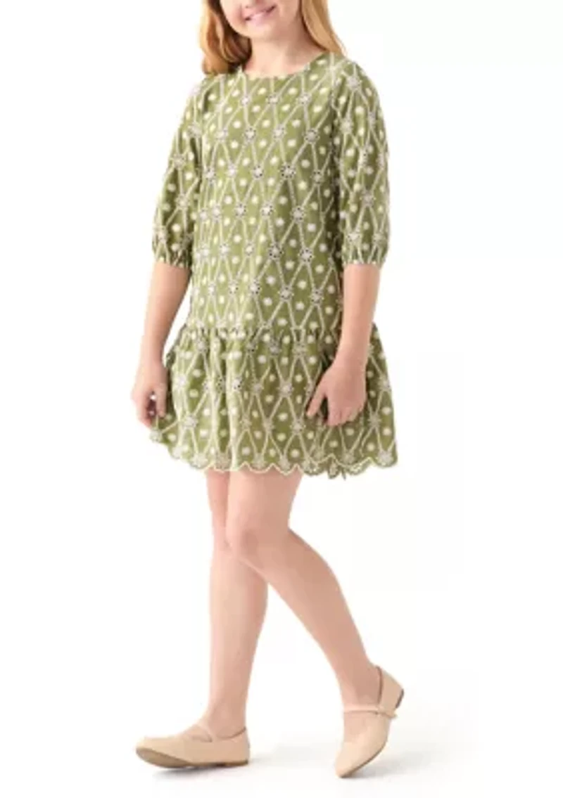 Girls 7-16 Eyelet Crochet Detail Dress