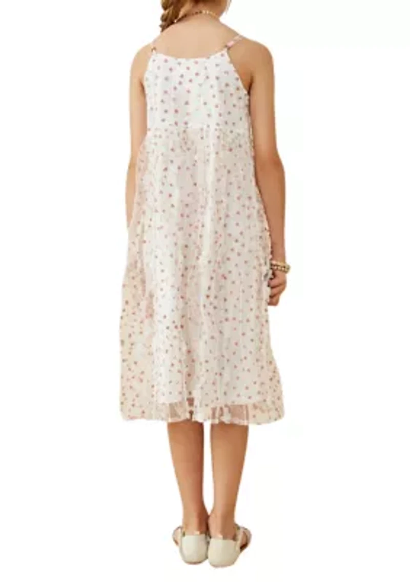 Girls 7-16 Flocked Heart Printed Ruffle Dress