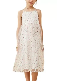 Girls 7-16 Flocked Heart Printed Ruffle Dress