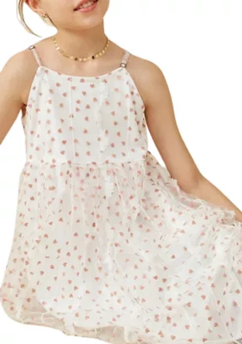 Girls 7-16 Flocked Heart Printed Ruffle Dress