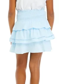Girls 7-16 Crochet Trim Smocked Layered Skirt