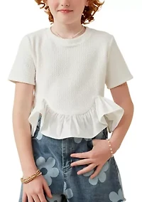 Girls 7-16 Mixed Media Poplin Knit Hem Top