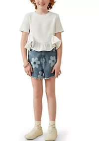 Girls 7-16 Mixed Media Poplin Knit Hem Top