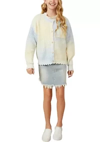 Girls 7-16 Ombré Cardigan with Pearl Buttons