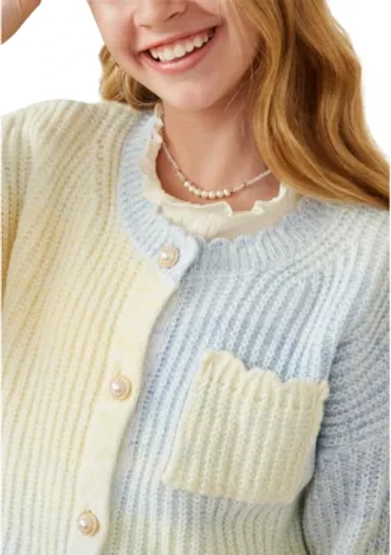 Girls 7-16 Ombré Cardigan with Pearl Buttons