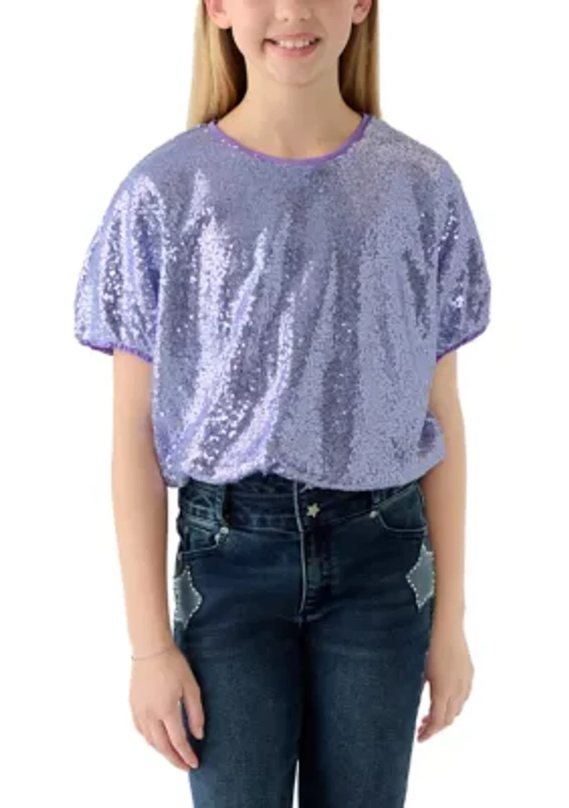Girls 7-16 Sequined Short Sleeve Top