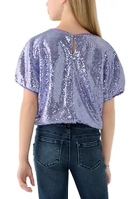 Girls 7-16 Sequined Short Sleeve Top