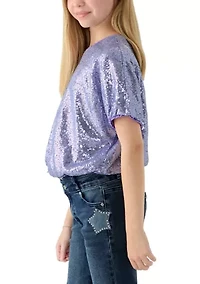Girls 7-16 Sequined Short Sleeve Top