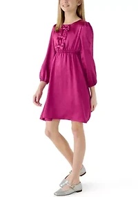 Girls 7-16 Mini Bow Detail Long Sleeve Dress