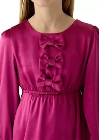 Girls 7-16 Mini Bow Detail Long Sleeve Dress