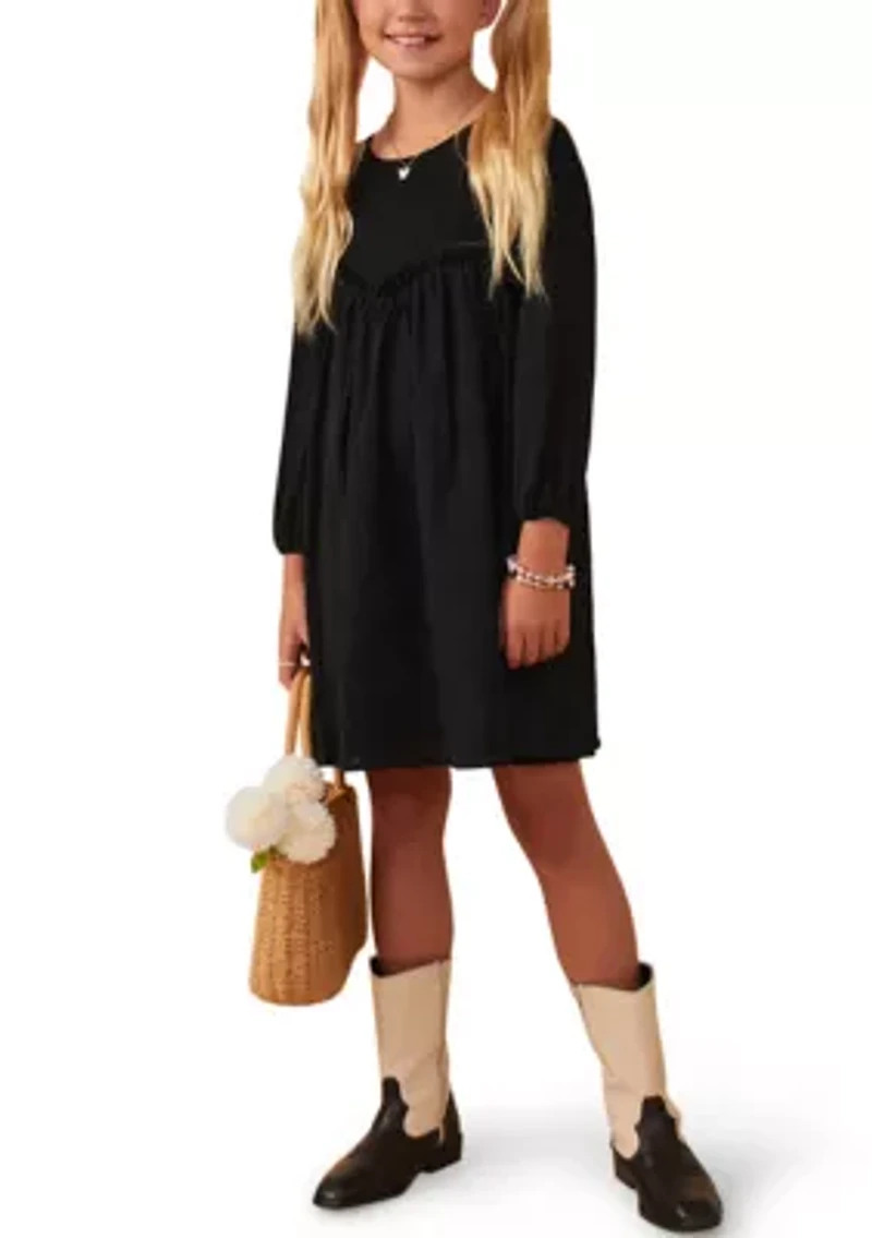 Girls 7-16 Mixed Media Ruffle Sweetheart Lined Dress