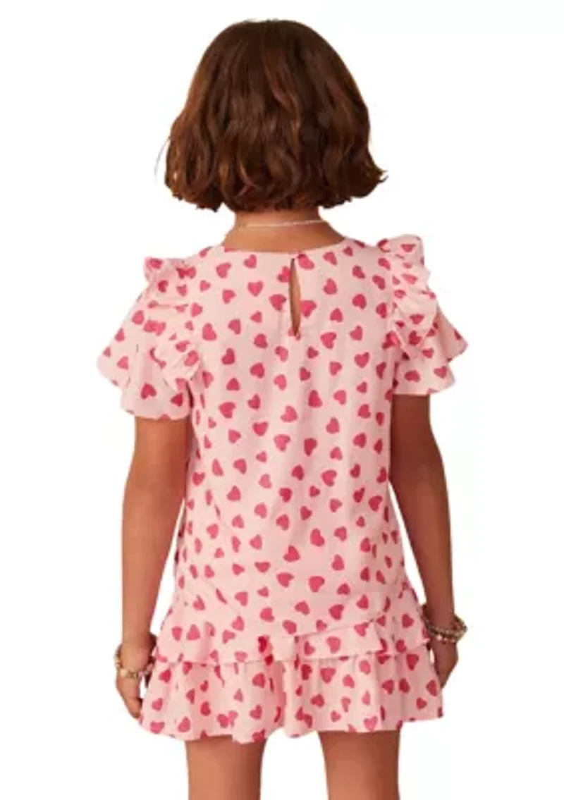 Girls 7-16 Heart Printed Ruffle Dress