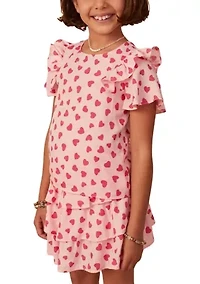 Girls 7-16 Heart Printed Ruffle Dress