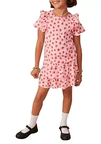 Girls 7-16 Heart Printed Ruffle Dress