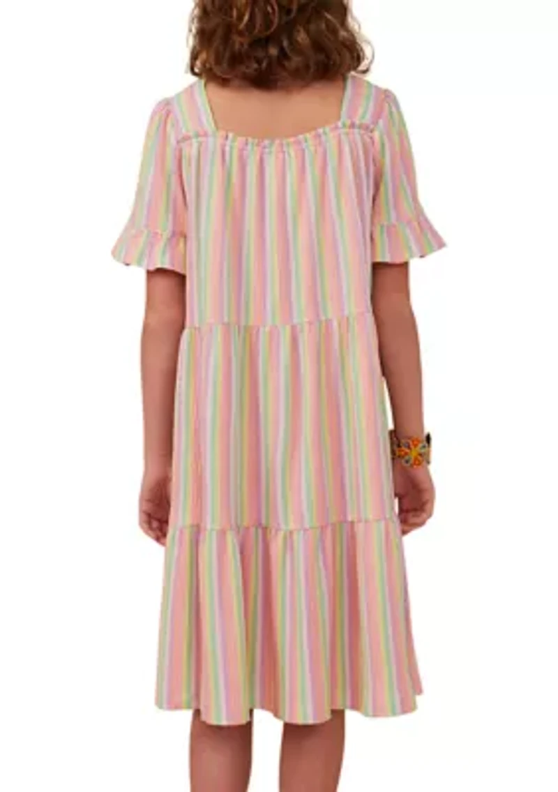 Girls 7-16 Textured Striped Tiered Dress