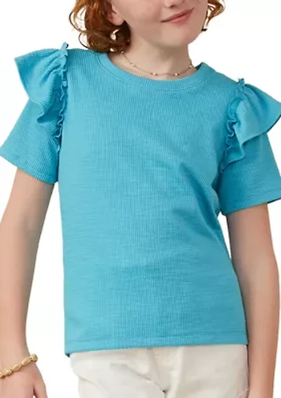Girls 7-16 Marled Ruffle Top
