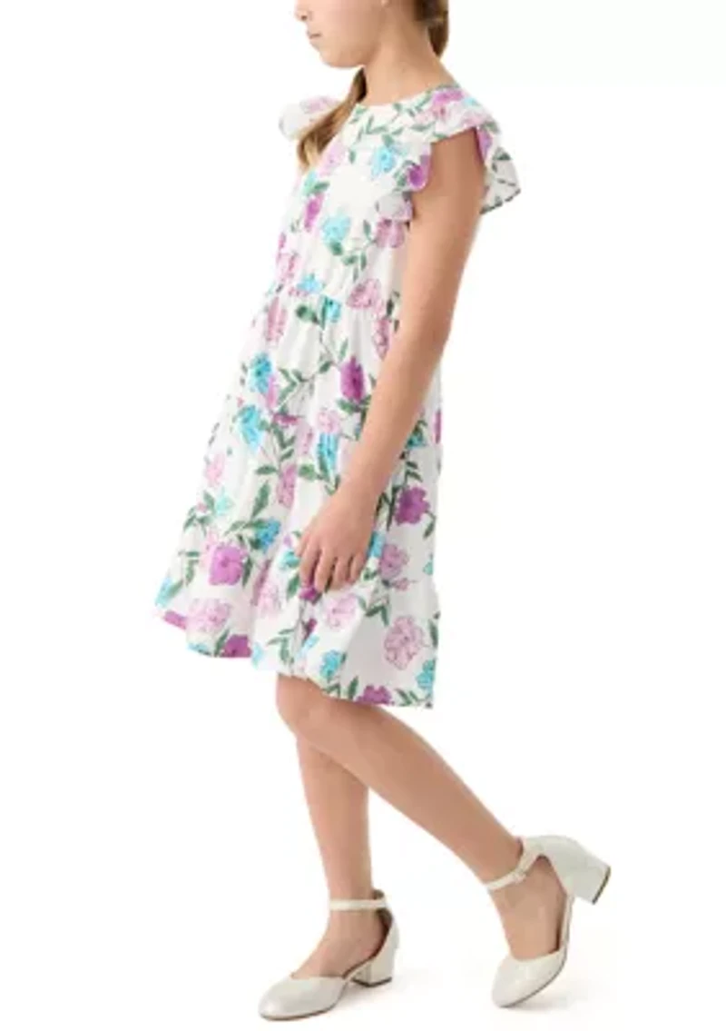 Girls 7-16 Floral Print Ruffle Dress