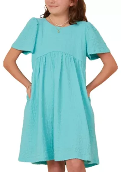 Girls 7-16 Textured Rounded Waistline Dress