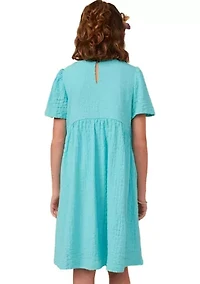 Girls 7-16 Textured Rounded Waistline Dress