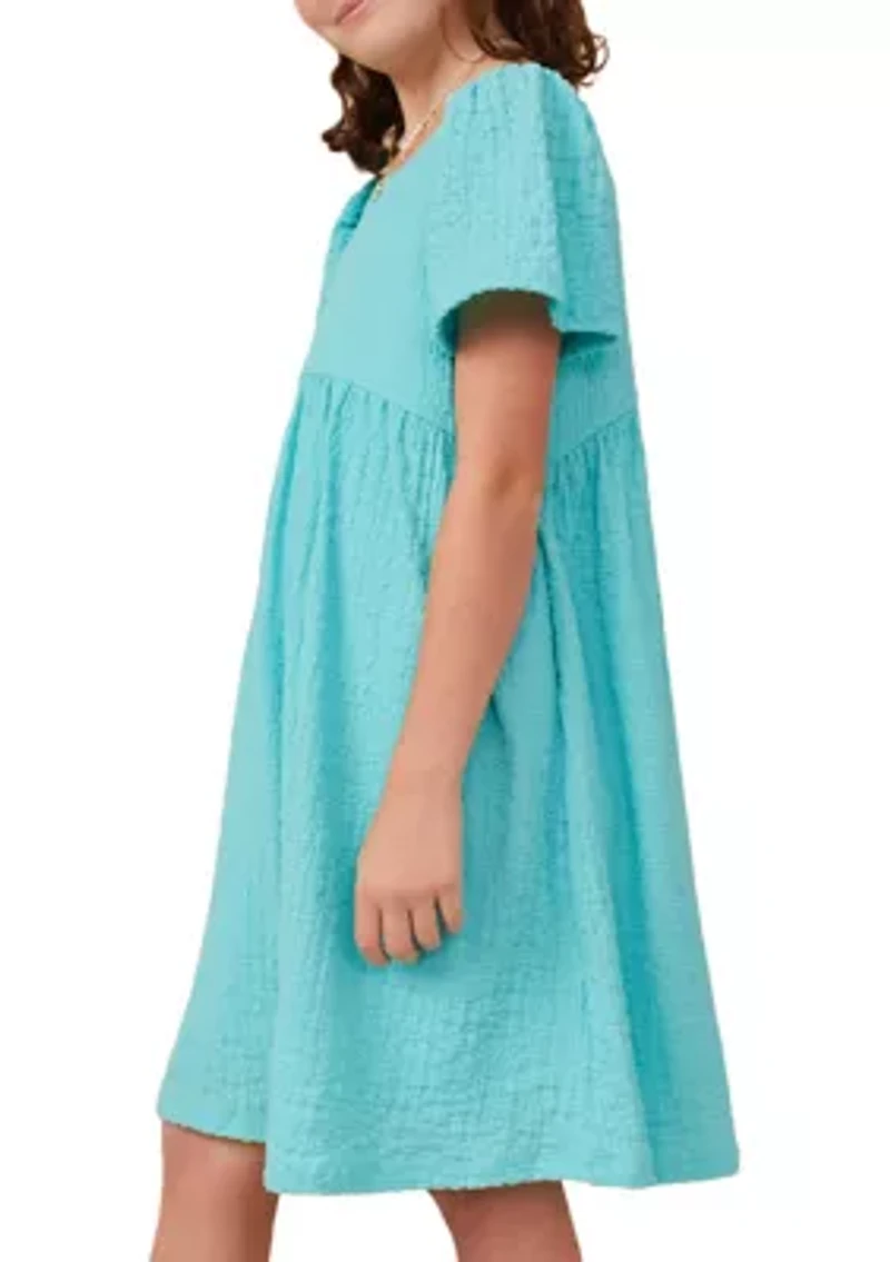 Girls 7-16 Textured Rounded Waistline Dress